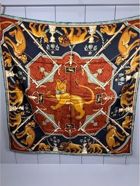 Vintage WATHNE 100% Silk Lioness Scarf Made in Japan